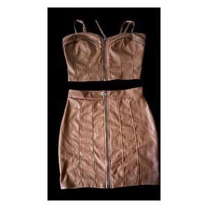 Brown Leather Skirt Set